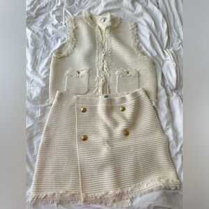 J. Crew textured Mini Skirt and vest with Gold Buttons